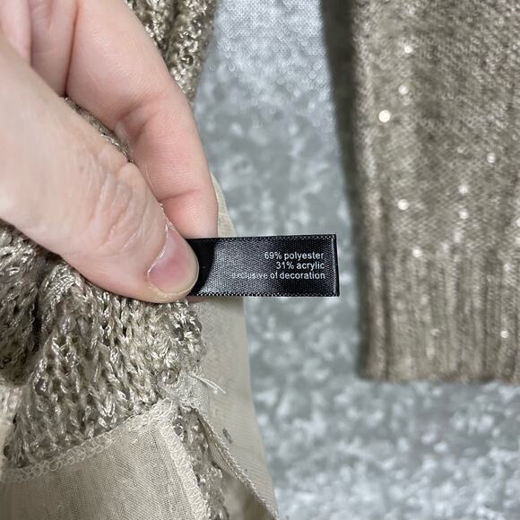 The Limited Beige Sequin Chiffon Hem Open Knit Sweater - Size Small - V-Neck - Picture 5 of 6